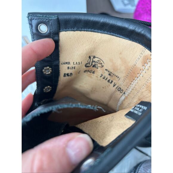 Justin Women's Leather Lace-Up Ankle Roper Western Boots Black L506 Size 8.5 - Picture 7 of 10